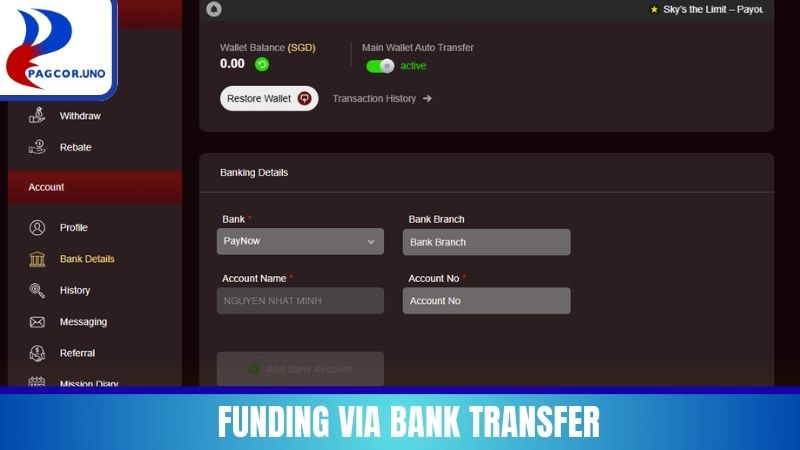 Funding via bank transfer