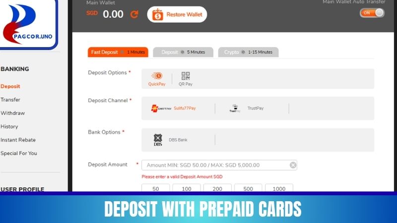 Deposit with prepaid cards