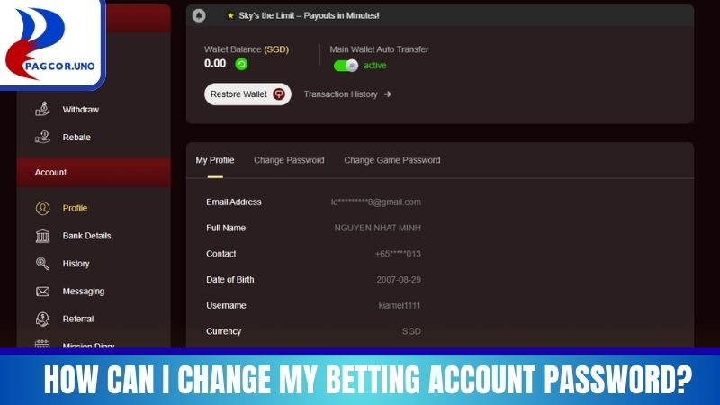 How can I change my betting account password?