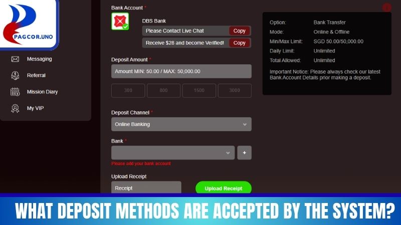 What deposit methods are accepted by the system?