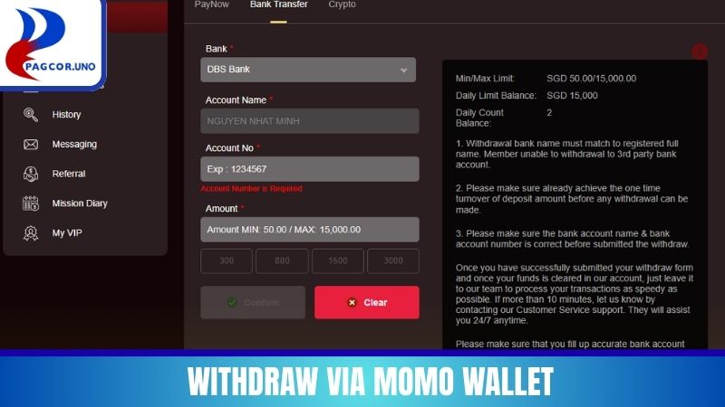 Withdraw via MOMO wallet